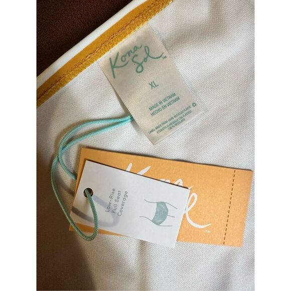 Kona Sol Yellow and White Stripe Swim Bikini Bottom Size XL New - Picture 3 of 4